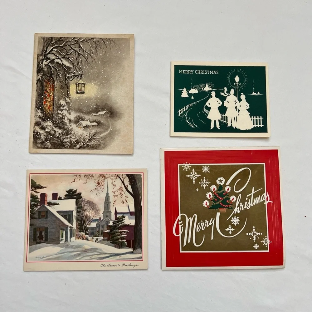 4 Christmas Cards VINTAGE Unbranded Unused WITH Names NO Envelopes 1949 - 1952
